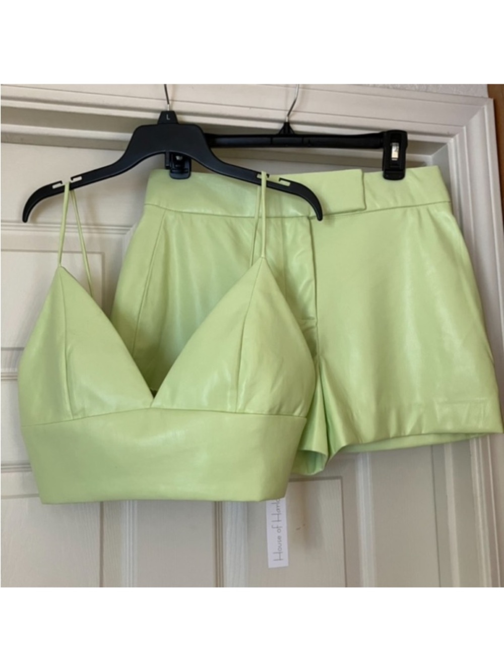 HOUSE OF HARLOW 1960 Green Vegan Leather Bralette Crop Top and Shorts Set 10 NWT